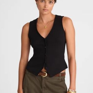 NWT Madewell Black Ribbed V Neck Vest XXS